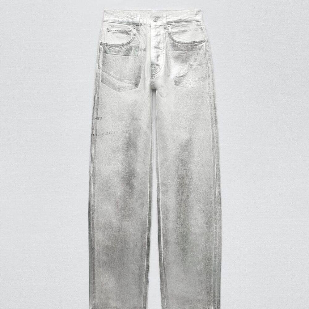 Zara mid rise boyfriend jeans metallic silver jeans size 4 NWOT - Picture 12 of 12